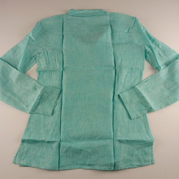 UNTUCKit Monthelie Button Front Shirt Women's Size 4 Relaxed Fit Blue Linen - Picture 4 of 7